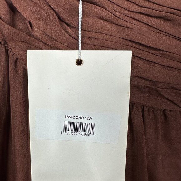 NWT Mac Duggal Tiered V-Neckline Ruched Gown Chocolate 12W #7881 - Picture 6 of 8
